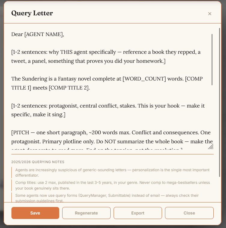 Query letter builder showing Voice Verified seal embedded in template